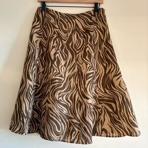 Vintage brown and tan abstract linen midi skirt, Allison Taylor, size 8